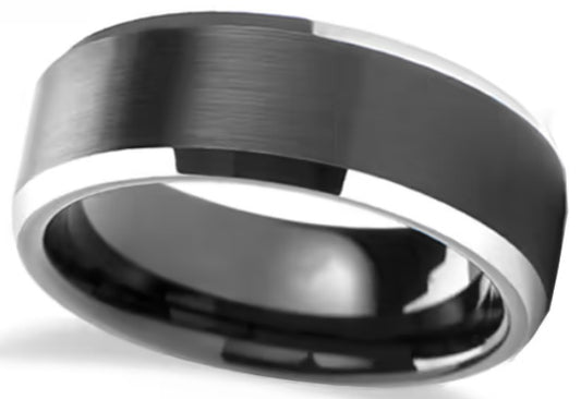 8mm BEVELED EDGE BRUSHED BLACK CENTER TUNGSTEN BAND