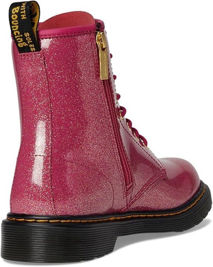 Dr. Martens unisex-child 1460 Lace Up Boot - Fuchsia/Silver/Gold Glitter - 5 Y
