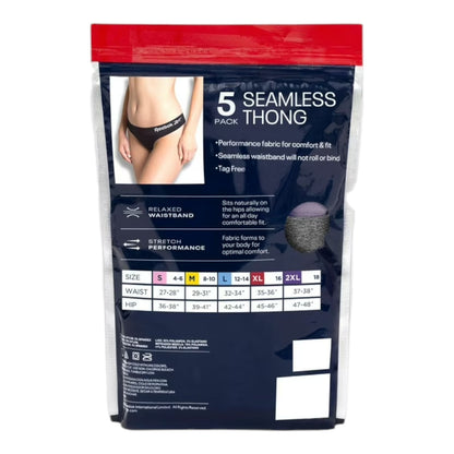 Reebok Women's Underwear - Seamless Thongs 5 Pack - Assorted - XL