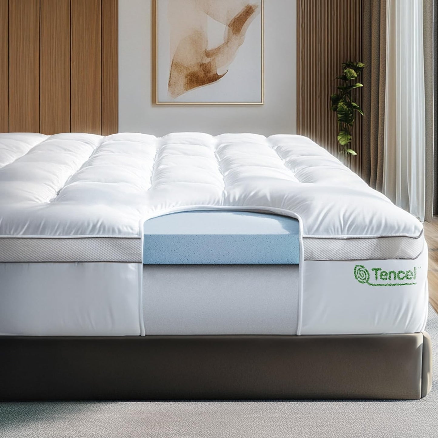 ViscoSoft 4 Inch Pillow Top Memory Foam Mattress Topper Queen  Cooling Hybrid...