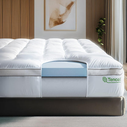 ViscoSoft 4 Inch Pillow Top Memory Foam Mattress Topper Queen  Cooling Hybrid...
