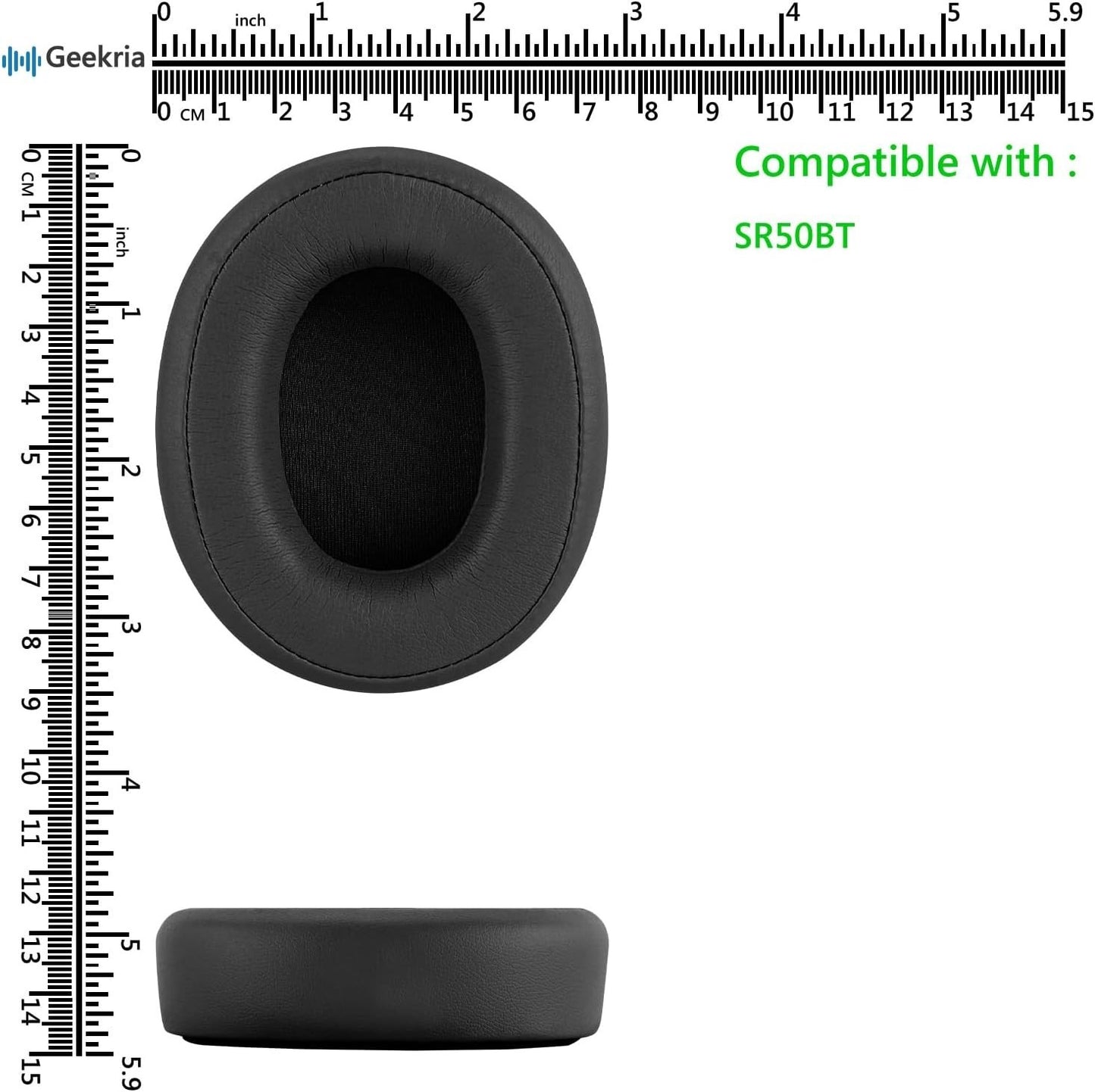 Geekria Ear Pads for Audio-Technica ATH-SR50BT, Headphones Ear Cushions, Black