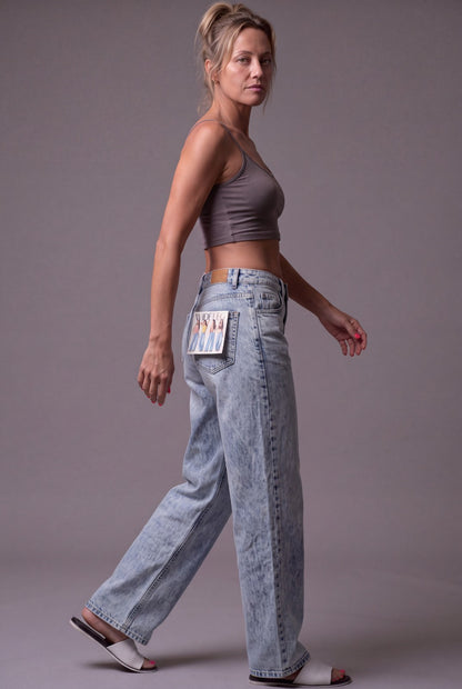 Simple Society Women's Light Wash Wide Leg Denim Jeans