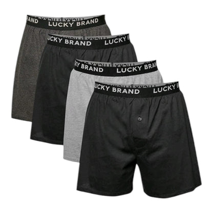 Lucky Brand Men's 4-Pack Relaxed Fit Soft Knit Boxers | Black/Grey | 2XL