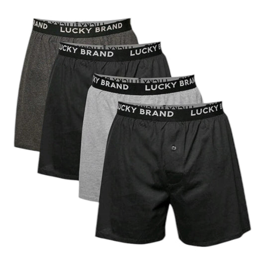 Lucky Brand Men's 4-Pack Relaxed Fit Soft Knit Boxers | Black/Grey | 2XL