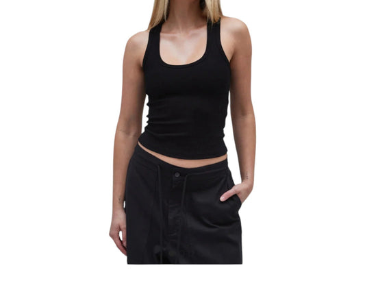 Cyrus Ribbed Scoop Neck Sleeveless Black Stretch Tank Top XS, S, M, L, XL