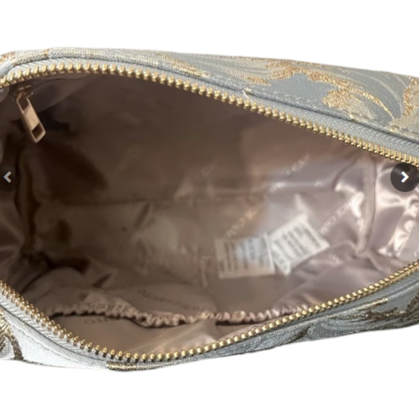 Vince Camuto Gray with Gold Floral Cosmetic Bag With Gold-Tone Zipper NEW