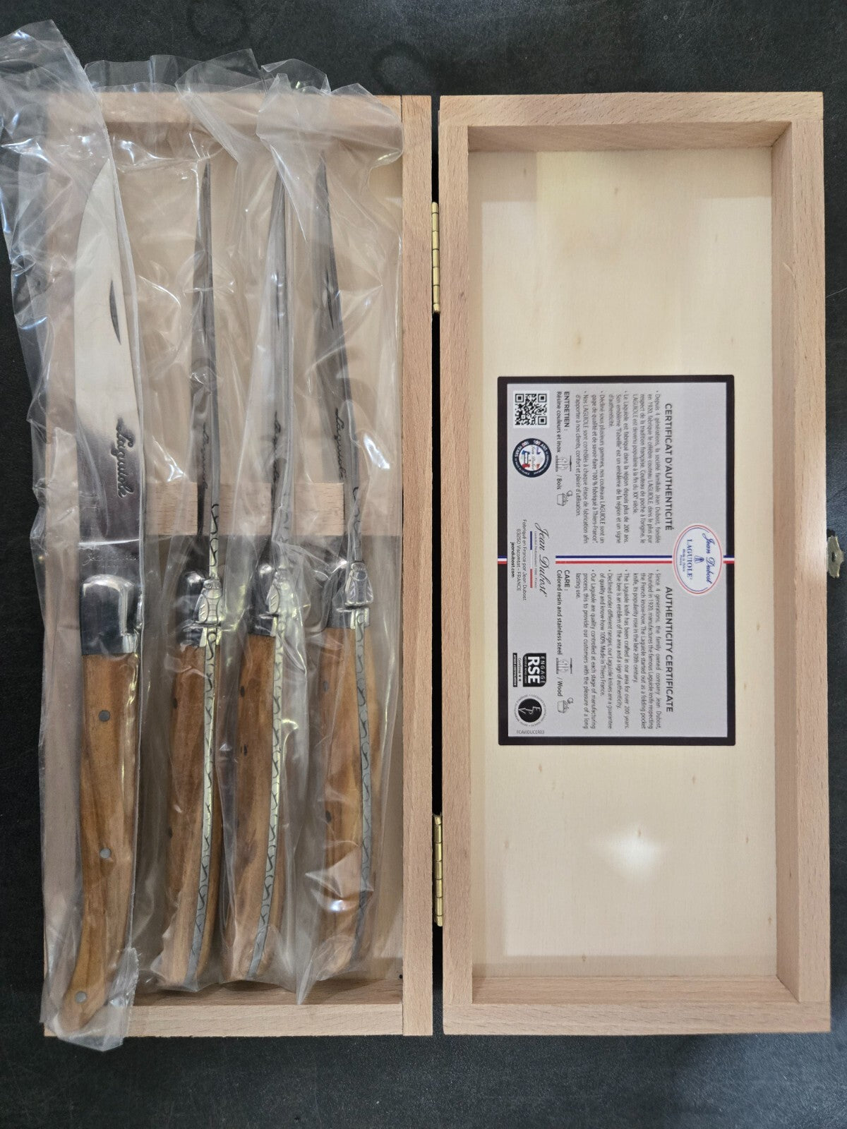 French Home Laguiole Steak Knives, Set of 4 (Olive Handle) Wood Grain 4-piece