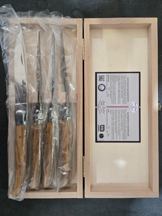 French Home Laguiole Steak Knives, Set of 4 (Olive Handle) Wood Grain 4-piece