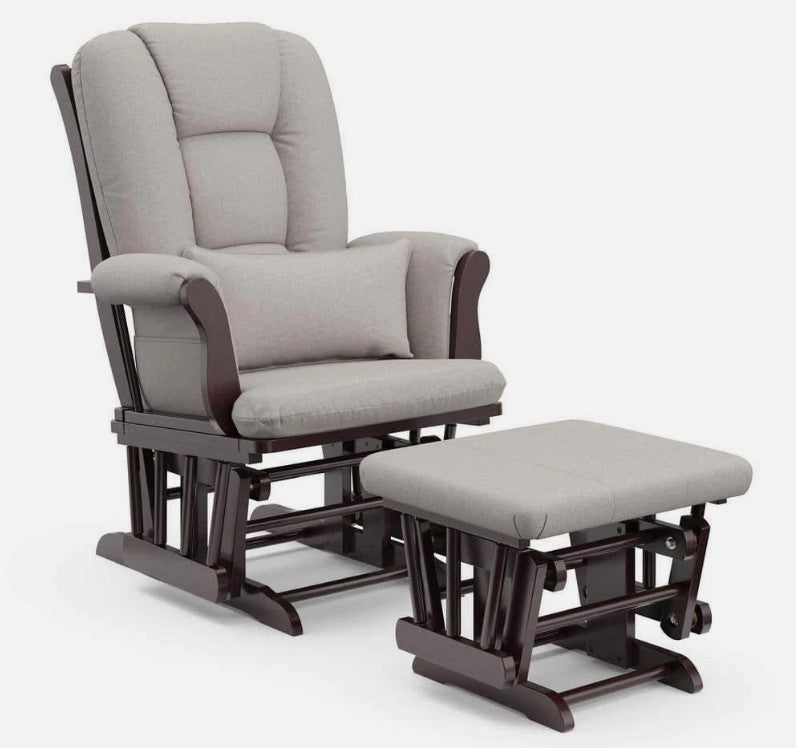 StorkCraft Tuscany Custom Glider and Ottoman in Espresso and Taupe