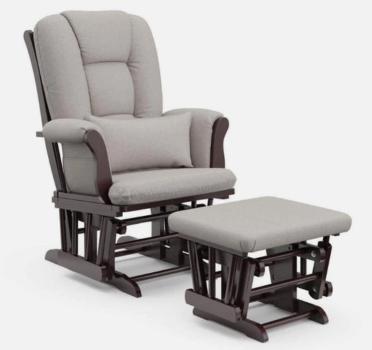 StorkCraft Tuscany Custom Glider and Ottoman in Espresso and Taupe