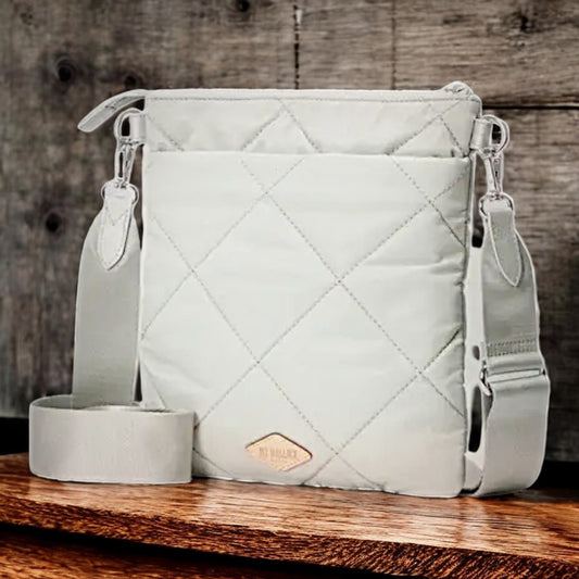 MZ WALLACE Madison Flat Crossbody, Frost - NWT -  Pockets: 6 Inside & 2 Outside