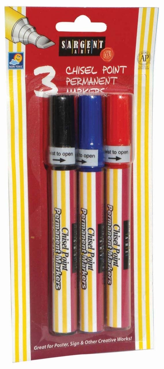 Sargent Art 22-1593 3-Count Pack Chisel Point Tip Permanent Markers
