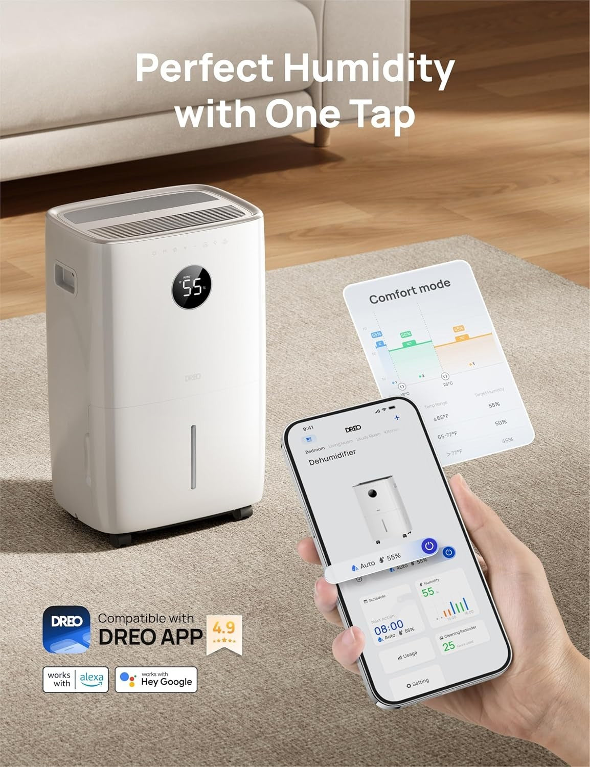 Dreo 110-Pint Smart Dehumidifier for Basement, 4500 Ft² for Large Room,