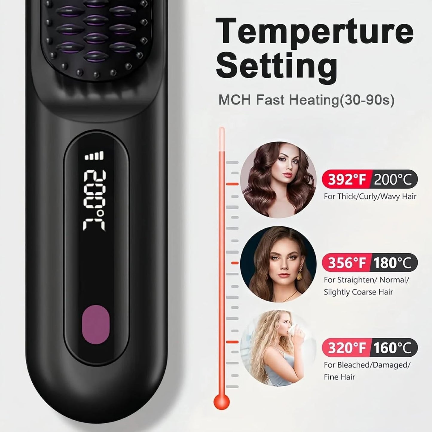 Cordless Hair Straightener Brush for Women, Portable Travel Hair Straightener...