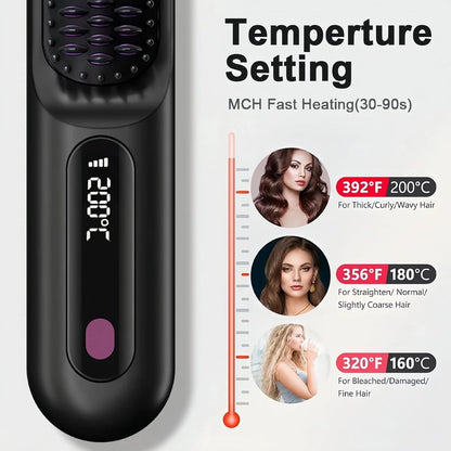 Cordless Hair Straightener Brush for Women, Portable Travel Hair Straightener...