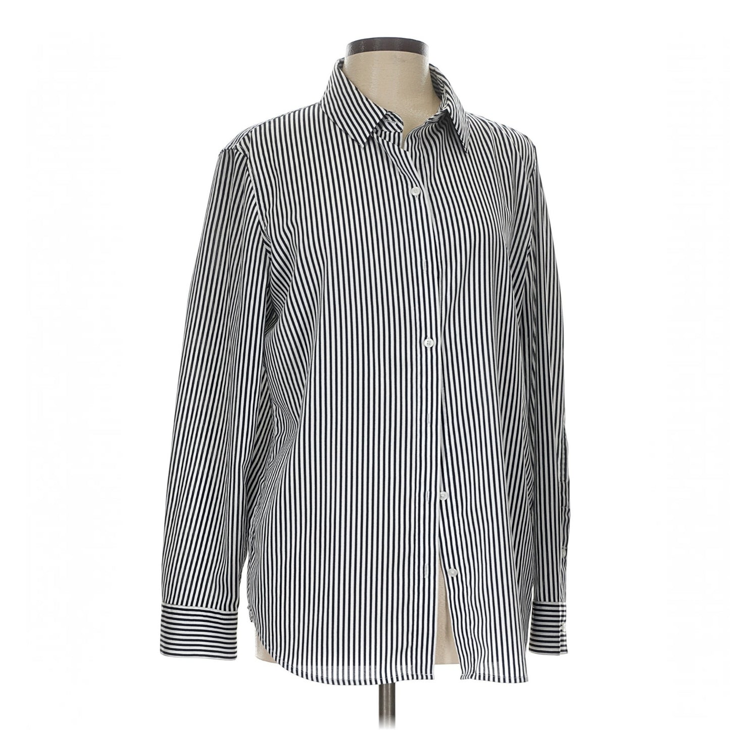 DKNY Shirt Mens Black & White Pinned Stripe Button Up Long Sleeve 100% Polyester