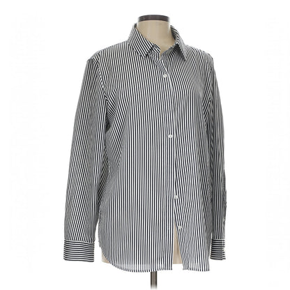 DKNY Shirt Mens Black & White Pinned Stripe Button Up Long Sleeve 100% Polyester