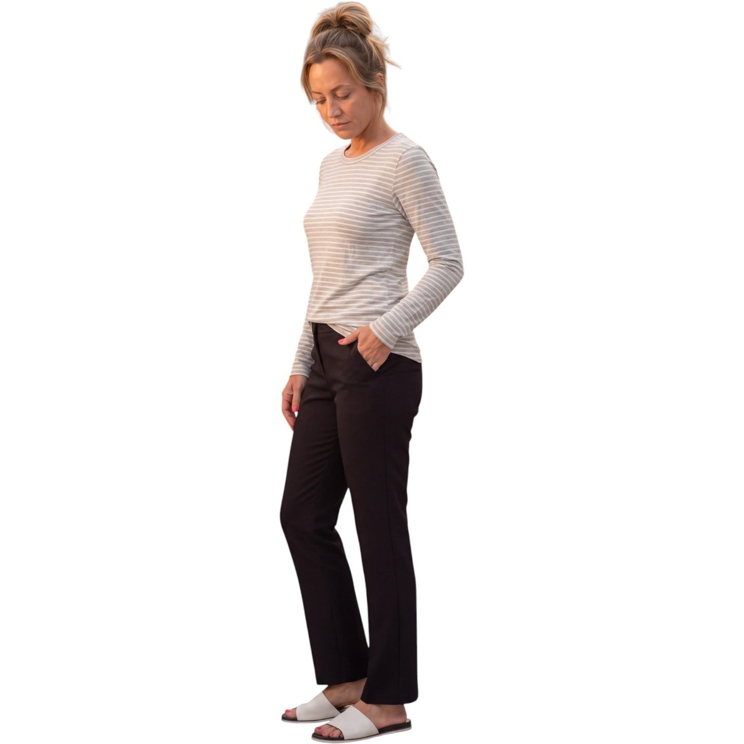 Frankee & Skylar Women's Crew Neck Long Sleeve Gray & White Striped Shirt