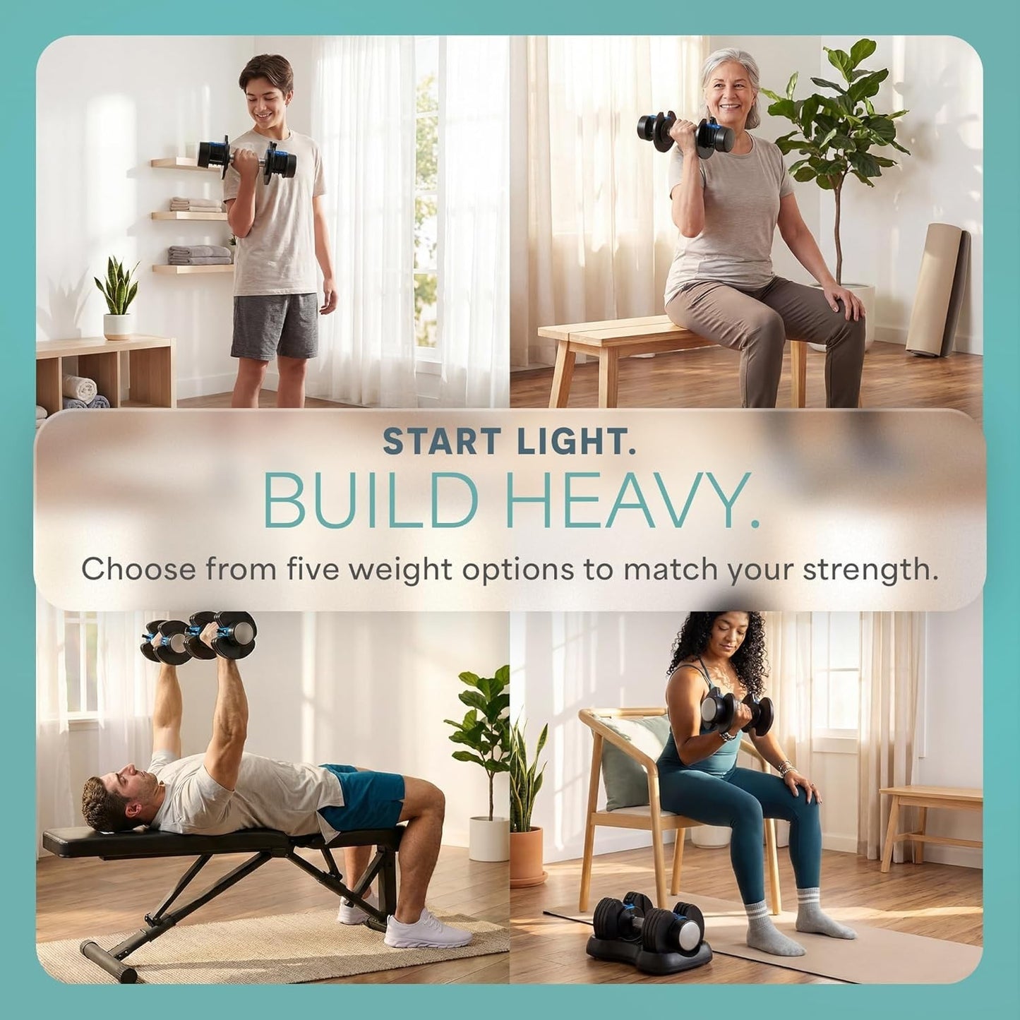 Lifepro Adjustable Dumbbells Set – Quick Adjustment, Set of 2, 5-25 lb ea