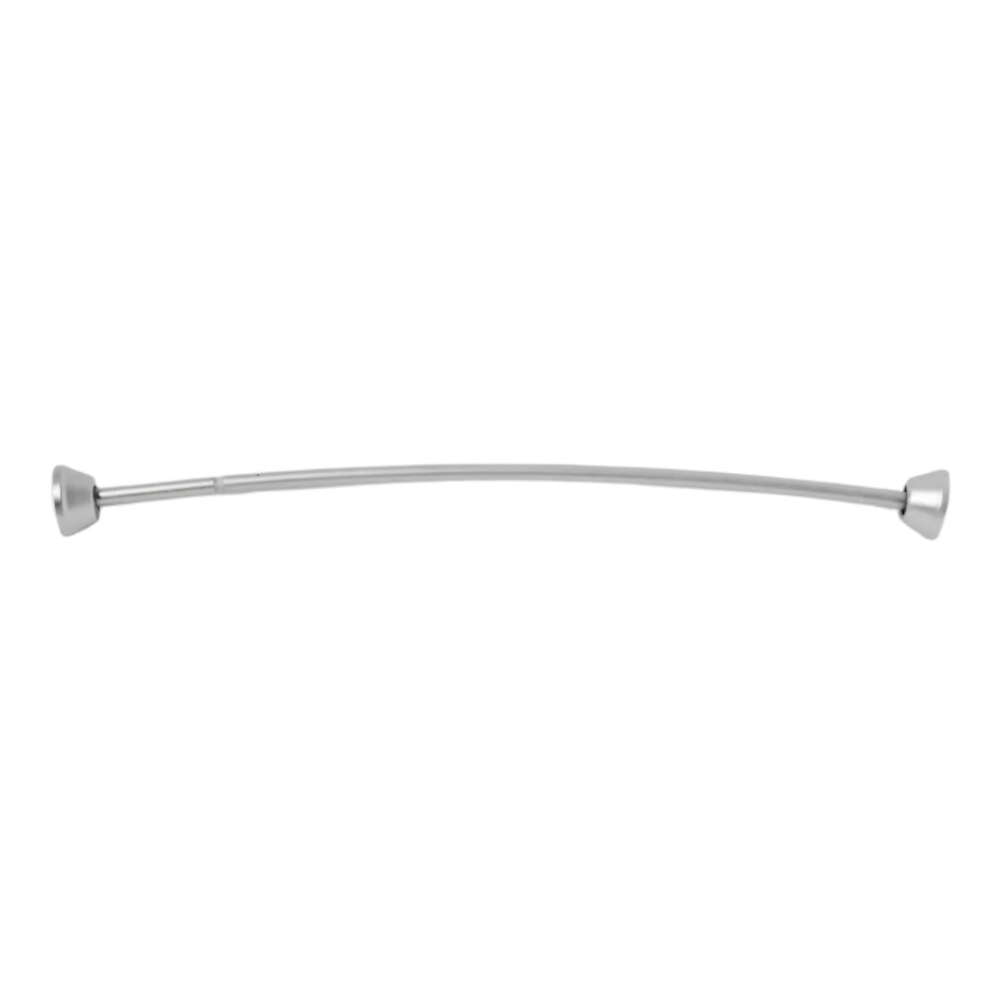 Dual Tension or Wall Mount Curved Shower Rod Silver Tapered End 50" to 72" Long