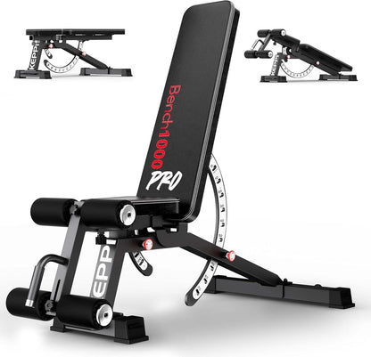 Keppi 1200LB Weight Bench, Heavy Duty Bench1000 PRO, Adjustable Workout Bench