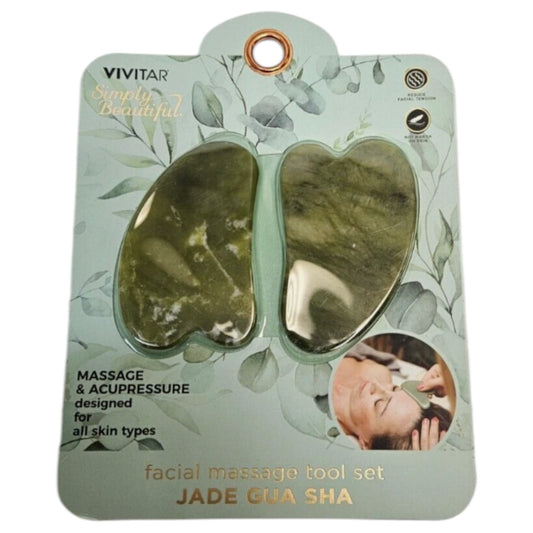 Vivitar Simply Beautiful 2 Pack Jade Stone Gua Sha Set, Massage, Acupressure NEW