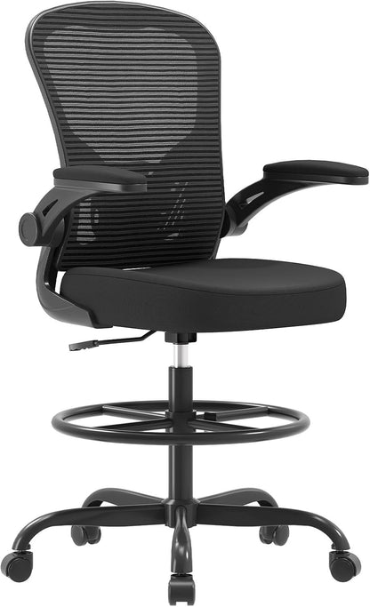 Synorla Ergonomic Drafting Chair, Tall Office Chair with Flip-Up Armrests, Breat