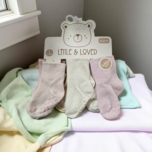 Little & Loved Baby Girls' 6-Pack-Super Soft - No Slip Socks - 12-24 month