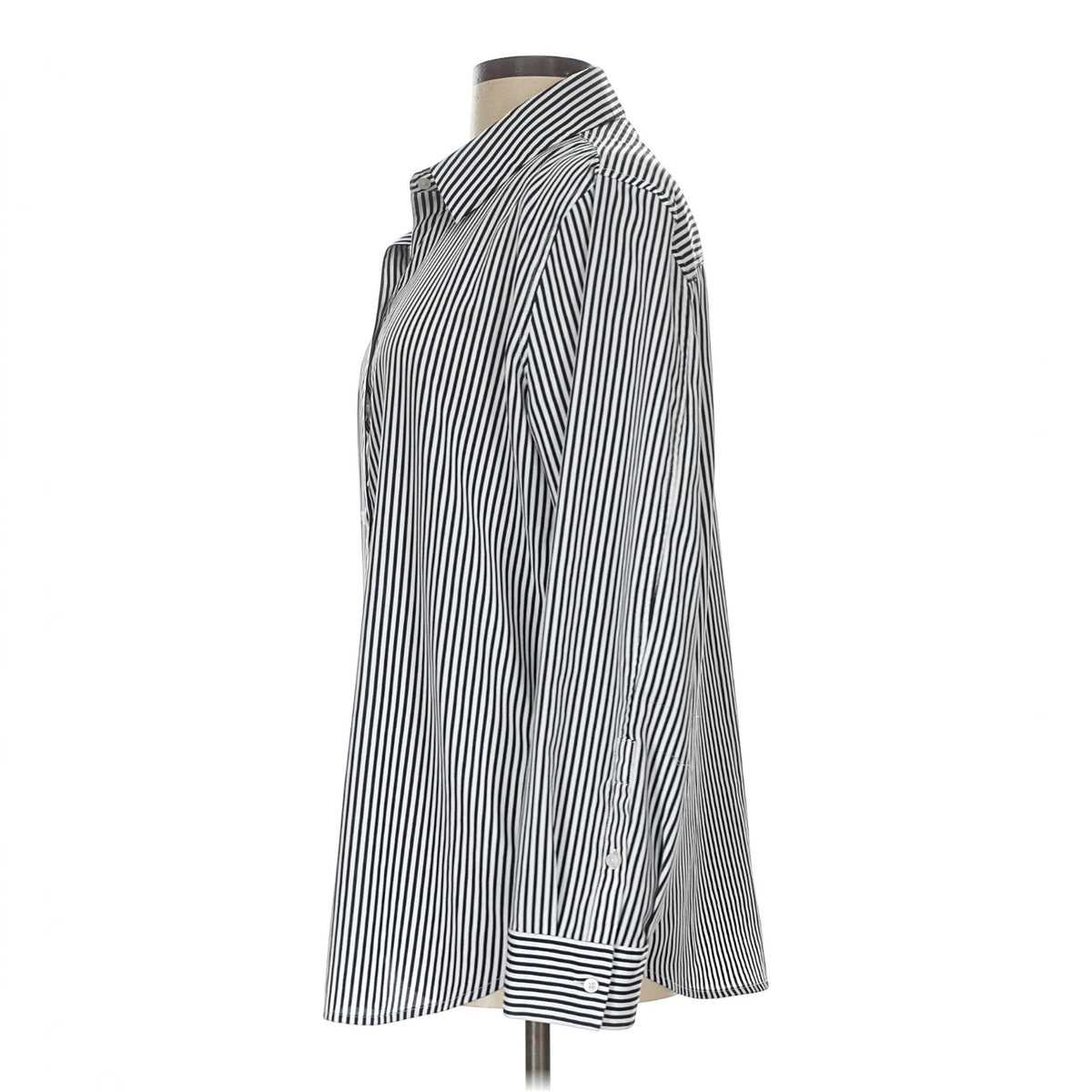 DKNY Shirt Mens Black & White Pinned Stripe Button Up Long Sleeve 100% Polyester