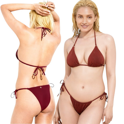 VICTORIA'S SECRET SWIM Side-Tie Itsy String Bikini Bottom, Red Pepper, Dark Chil