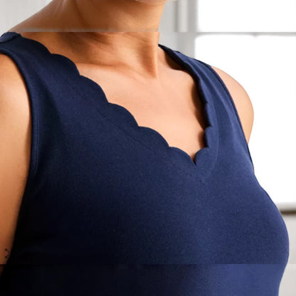 Style & Co Women's Cotton Scalloped V-Neck Sleeveless Top NWT