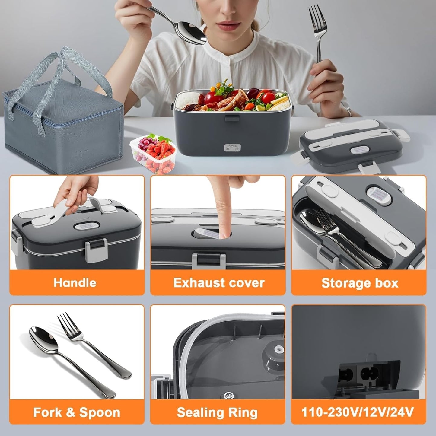 Electric Heated Lunch Box 100W - 3-IN-1 1.8L Fast Self Heating BlueGreen
