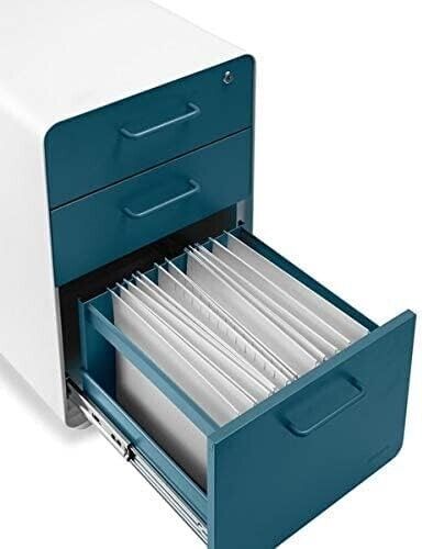 Poppin Stow 3-Drawer Metal File Cabinet Blue/White