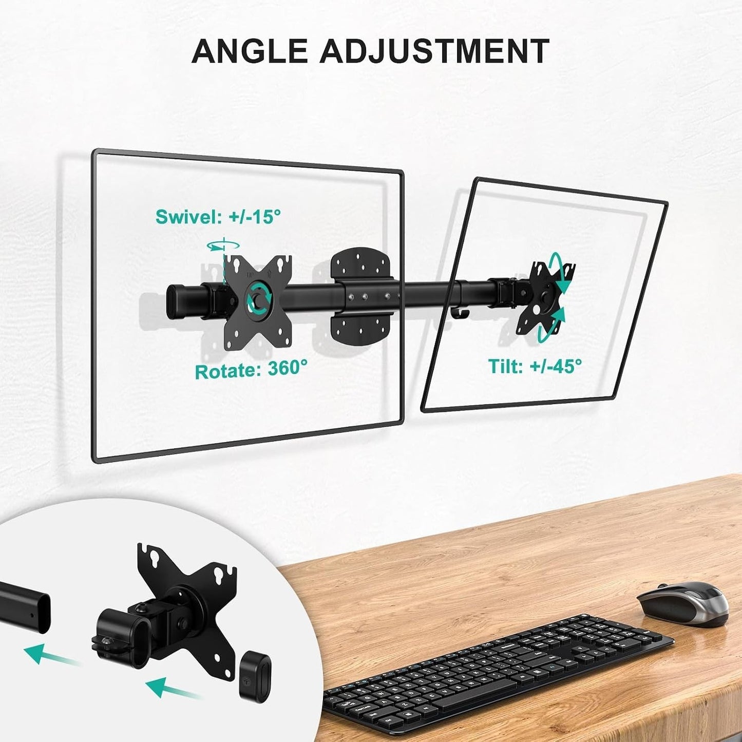 Dual Monitor Wall Mount Single to Double Bracket Adapter Horizontal Assembly ...