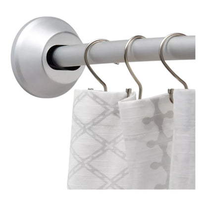 Dual Tension or Wall Mount Curved Shower Rod Silver Tapered End 50" to 72" Long