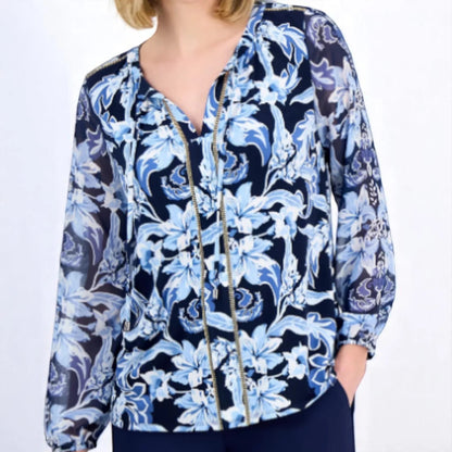JM Collection Womens Floral Printed Top Blouse NWT