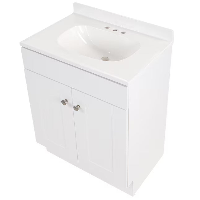 Project Source Dover 24 in White Single Sink Bathroom Vanity with White Top