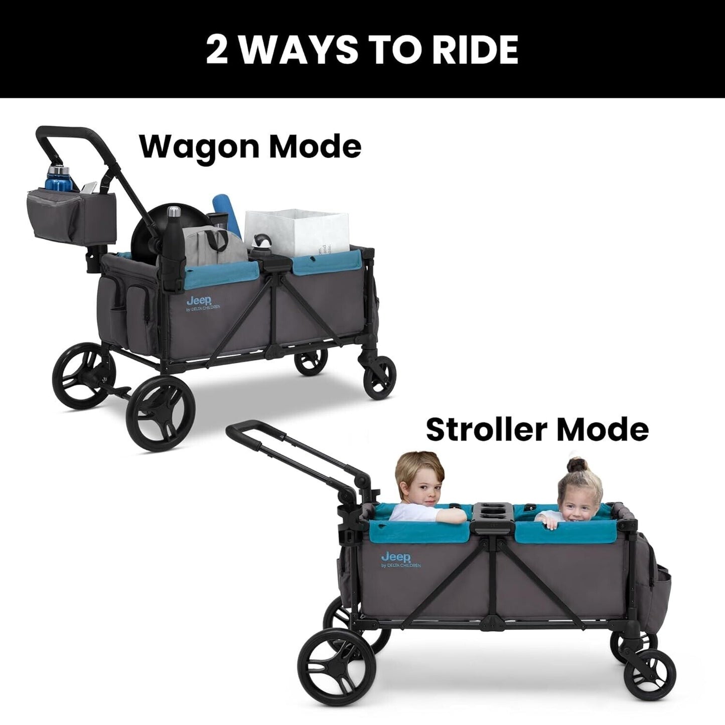 Jeep Sport All-Terrain Stroller Wagon by Delta Children - Includes Canopy, Paren