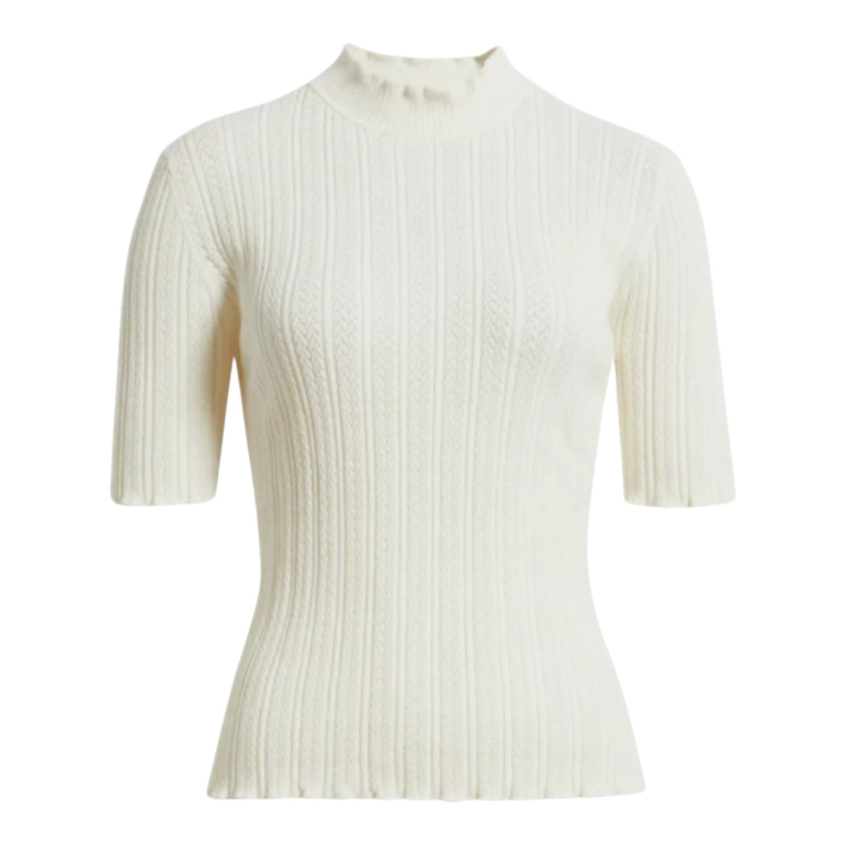 Mock Neck Short Sleeve Cotton Blend Sweater Anne Klein - Creamy White - XL