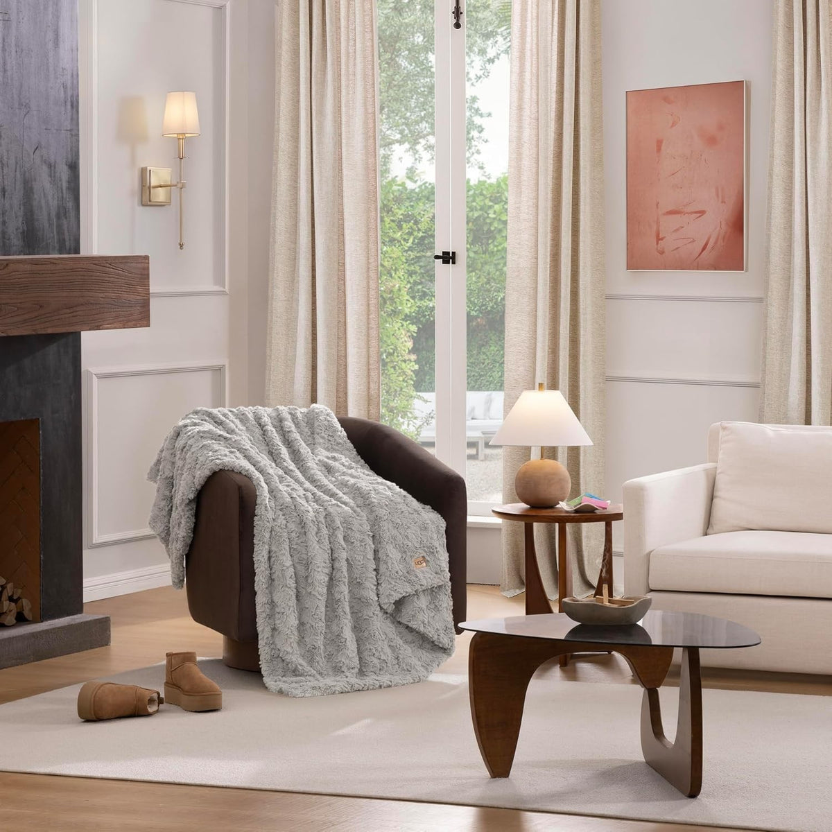UGG Adalee Throw Blanket for Sofa, Faux Fur Blanket, 50" x 70", Seal Grey