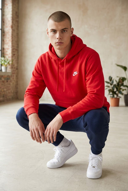 Nike Club Pullover Fleece Hoodie University Red/White Mens FN3859-657 New