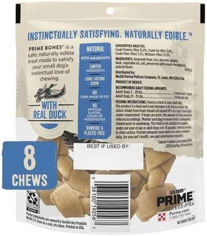 Purina Prime Bones Rawhide Free Natural Dog Treats with Real Duck Mini Knotted