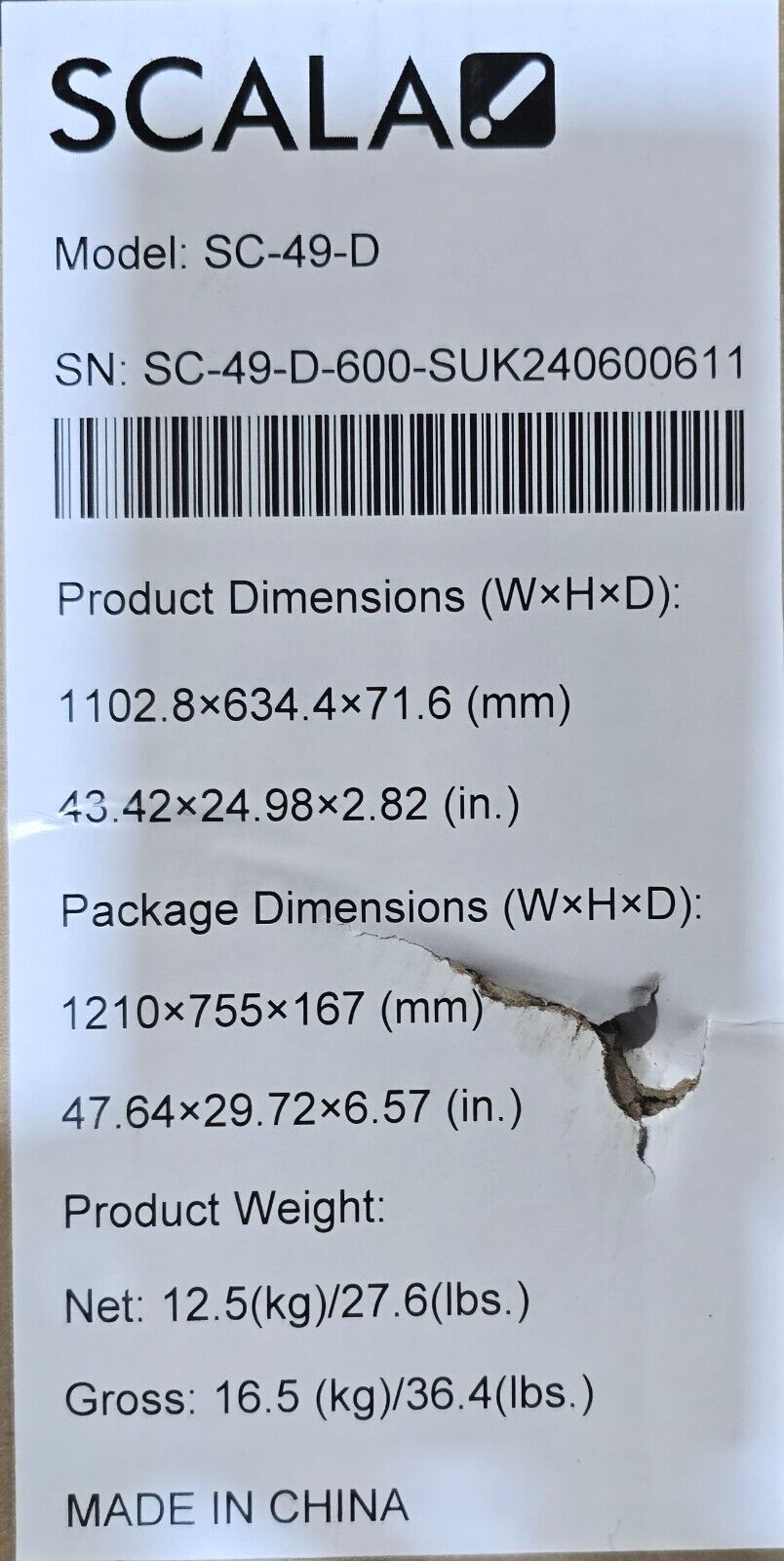 Scala SC-49-D Front Digital Signage, 49"