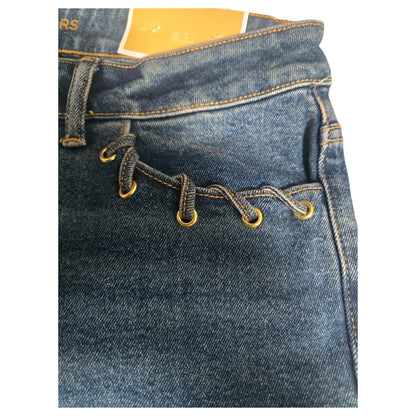 NWT MICHAEL KORS Selma Crop Flare High Rise Jeans | MK logo | Lake Blue Wash