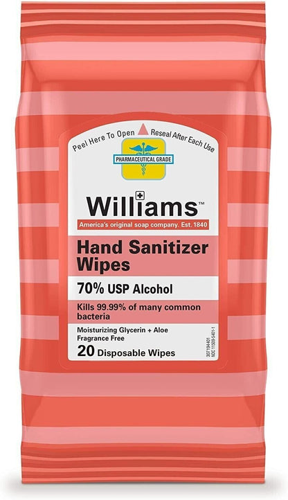 2 Williams Hand Cleaning Wipes w/ Moisturizer + Aloe - Two 20 Packs