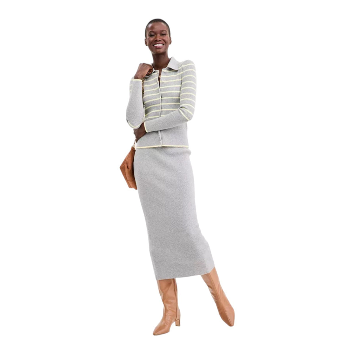 On 34th Women's  Gray Midi Bodycon Pencil Skirt Ribbed Sweater Knit