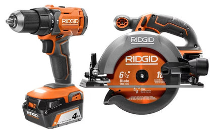 RIDGID (R96013SB) Hammer Drill & Circular Saw Kit + 2 & 4 Ah Batteries & Charger