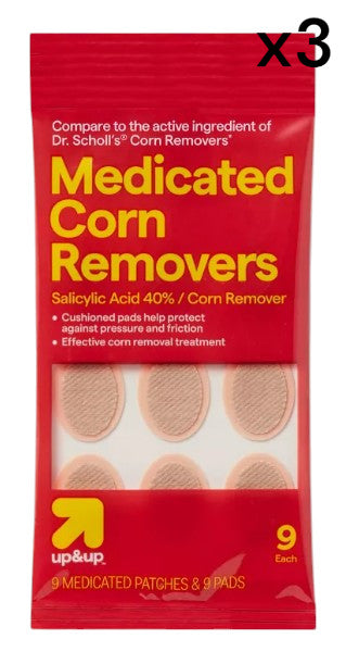 3 PK Medicated Corn Removers 9 Ct Each Salicylic Acid 40% Foot Care