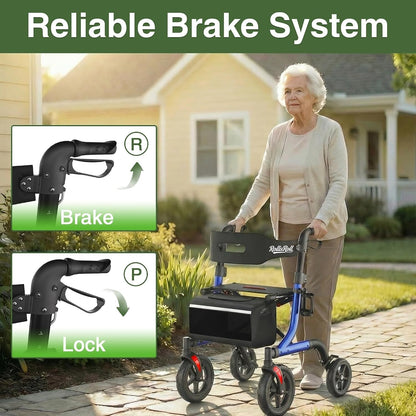 RollisRoll All Terrain Walker for Seniors with Seat, Foldable Aluminum Frame 10”